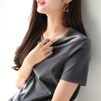 Mercerized cotton t-shirt womens short-sleeved 2020 summer new Korean version wild solid color basic round-neck top womens high-grade gray