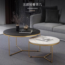 Light luxury Rock Board coffee table living room household small flat round tea table marble office tea table side combination