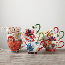 European style hand painted ceramic cup Creative breakfast cup Oatmeal cup Milk cup Large capacity coffee cup Large soup cup