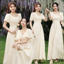 Bridesmaid dress winter champagne color 2022 new satin sisters group dress skirt female high-end temperament can be worn at ordinary times