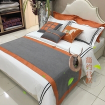 Showroom-like board room Nordic American modern minimalist bed goods furniture assorted beds with multiple sets of orange horses