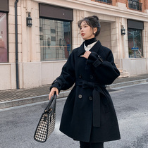 Temperament woolen coat women small man short 2021 autumn and winter New black waist slim Joker coat