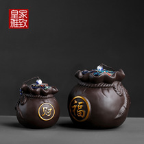 Purple sand tea cans Ceramic small wake-up tea storage cans Household half-kilogram coarse pottery sealed cans creative personality tea cans