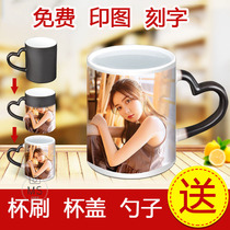 Customized homemade printable photo heating with display picture pattern Preheat color changing mark hot water cup with lid