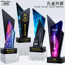 New color crystal glass trophy customization Excellent employee sales insurance honor trophy production custom lettering