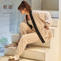 Coral Fleece Pyjamas Lady Spring Autumn Winter Money Sweet And Cute Thickened Flannel Suede Suit Students Warm Family Clothes