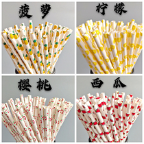 Fruit pattern kraft paper straw Disposable paper straw Party decorations 100 pcs