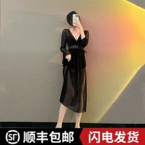 Swimsuit Woman Conjoined Long Sleeve Sexy Black Lace Two Sets Cover Belly slim and small breasts Gathered Steel Tospa Swimsuit