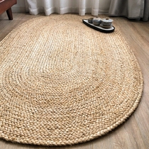 Handmade jute round carpet living room coffee table Oval straw woven Nordic balcony pastoral bedroom mat