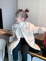 OKAIDI French lamb wool coat 2021 The new girls winter clothing Korean version of the Korean version of the great clothes for children