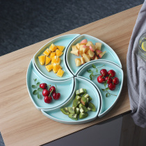 Celadon creative ceramic multi-grid round Chinese home plate dish snacks snack snack nut shaped plate