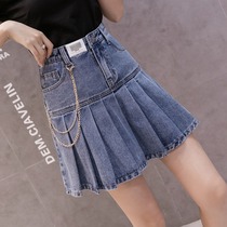  Denim pleated skirt womens summer 2021 new fashion Western style high waist a-line thin hip short skirt