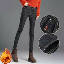 Hong Kong jeans women's new Korean version of high waist slim autumn and winter tight plus velvet leggings slim pencil pants