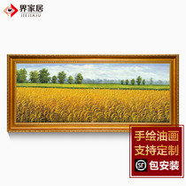Handmade hand-painted oil painting harvest living room European-style sofa background wall hanging painting decorative painting autumn harvest wheat golden
