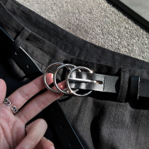 Hualun fashion vintage mens and womens double layer cowhide leather belt youth casual go old trend Black Belt