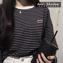 South Korea direct mail muahmuah round neck color striped base shirt thin sweater star with 20 autumn and winter without Velvet