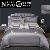 NPVU100 light and luxurious velvet cotton four pieces of pure cotton Chinese wind bed cover 1 8m all-cotton bed bedding