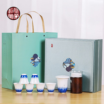 Blue flower porcelain kung fu tea set household ceramic 6 cups of living room tea brewing tea gift box