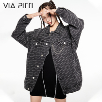 VIA PITTI full print 2021 autumn new profile loose denim jacket casual retro Joker jacket women