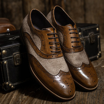Inlen Retro Making Old Burlock Shoes Mens Summer Breathable Manual Splicing Real Leather Shoes Business Casual Pointy Shoes