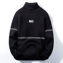 Autumn and winter plus velvet thickened loose high collar pullover sweater men Korean trend one velvet warm knitted base shirt