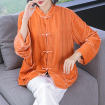 Silk Velvet Coat Short 2021 Spring and Autumn New Vintage Chinese Style Thin Chinese Style Tang Top Cardigan