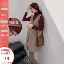 Pregnant women Spring and Autumn suits fashion tide mother out of foreign style hairy fur vest skirt base shirt two-piece can breastfeed