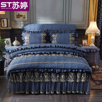 European washing cotton bed skirt four-piece set lace princess bed cover 1 8 m 2m bedding thickened cotton quilt cover