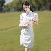 White cheongsam dress womens summer short 2021 New French niche young everyday little man