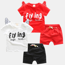 Male baby suit Xia two sets of foreign air 2022 new Korean version summer clothing boy wings short sleeve child shorts