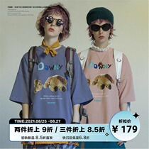  UNVESNO Lisdani with the same retro bear summer tide brand loose couple half-sleeved pure cotton short-sleeved T-shirt