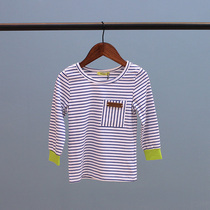 Outgoing clothing thin Korean childrens clothing Lycra cotton blue and white stripes long sleeve T-shirt children Base shirt Joker
