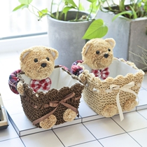 New lace handmade straw storage box cosmetics remote control needle thread storage basket key lipstick desktop storage box