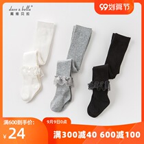 davebella David Bella baby childrens clothing spring and autumn girls baby pantyhose solid color lace elastic pantyhose