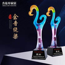 Glass trophy custom high-grade creative crystal trophy Excellent staff custom double-heart souvenir mold customization]
