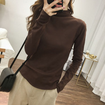 Korean solid color brushed thickened semi-turtleneck base shirt inner top Womens autumn and Winter slim solid color long sleeve t-shirt tide