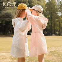 Girl sunscreen Summer 2022 new thin children mid-length large child tightness waist elastic sleeves cap jacket