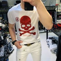 2020 Summer new European and American personality hot Diamond Net red T-shirt mens round neck casual handsome slim trend short sleeve men