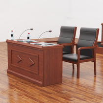 Meeting Table Long Strip Training Table And Chairs Double Oil Baking Varnish Solid Wood Leather Speaking Chairman Table Office Furniture Booking System