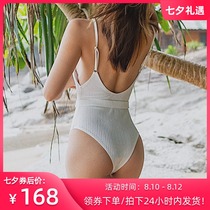 PL white deep V high fork swimsuit female INS sexy one-piece bikini beach hot spring Europe and the United States thin 2021 new