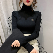 Fashion high neck pullover sweater women winter tight embroidery sweater slim body slim pile collar base shirt