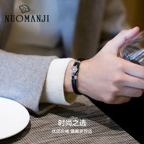 Sterling silver bracelet men and women tide Korean version of simple personality couple gift woven leather rope commemorative simple Net red hand decoration