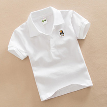 Childrens white short-sleeved polo shirt Middle and large children cotton lapel T-shirt Student class clothes Men and women children childrens summer clothes thin