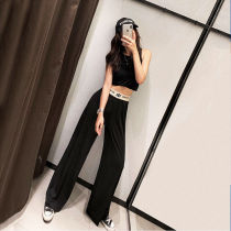 Summer Ice Silk Broadlegged Pants Woman Loose slim High waist pituitary drag Long pants Feeling Straight Drum Casual Pants Big Code