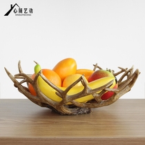 Personality antler fruit plate decoration European-style home decoration creative wine rack living room wine cabinet coffee table luxury decoration