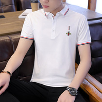Mens short sleeve T-shirt pure cotton Korean version trendy with half sleeves Compassionate Blouse honey bee turned embroidered polo shirt male