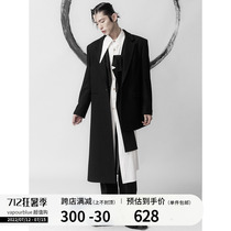 VAPOURBLUE original design woolen material black asymmetrical decontextured wind suit for men and women in autumn and winter