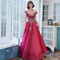 Toast to the bride 2021 new wedding gown banquet Annual meeting Noble Red Temperament High-end Evening Gown Woman
