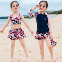 Childrens swimsuit girl split middle child Conservative long sleeve anti-Student Youth student sports version three-piece set
