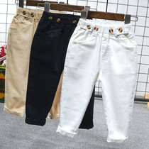 Childrens clothing autumn pants 2021 Korean version of male and female children cotton black and white casual pants Children Baby elastic trousers tide